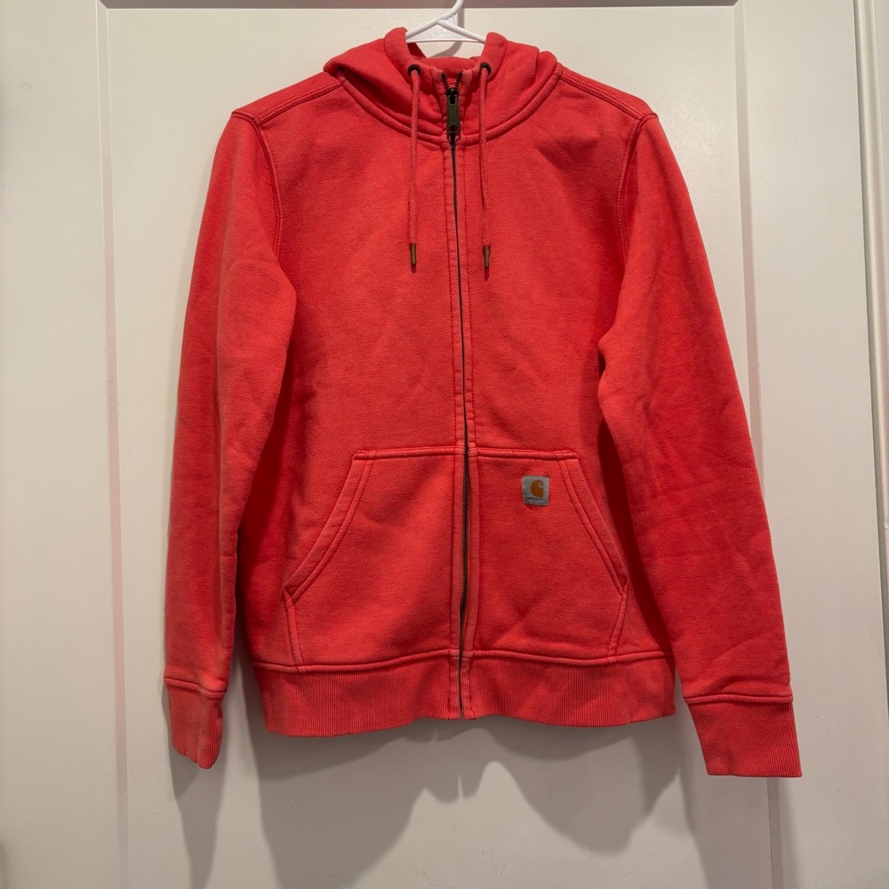 Carhartt Relaxed Fit Full Zip Hoodie Coral Pink Sweatshirt Womens Medium M 8-10